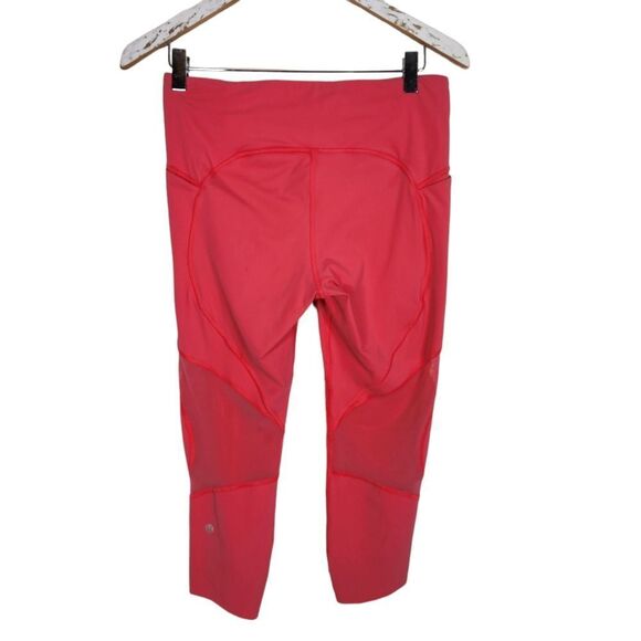 LULULEMON Pants Womens 8 Coral Pink On Pace Crop 21" Cropped Leggings Mesh - Picture 3 of 8